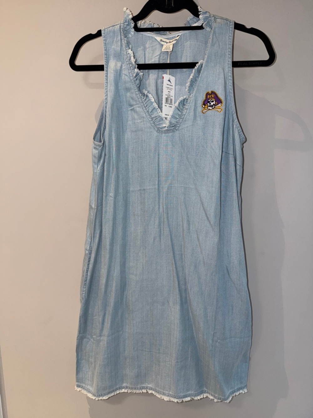 East Carolina University Tommy Bahama Light Blue Chambray Ruffle Shift Dress